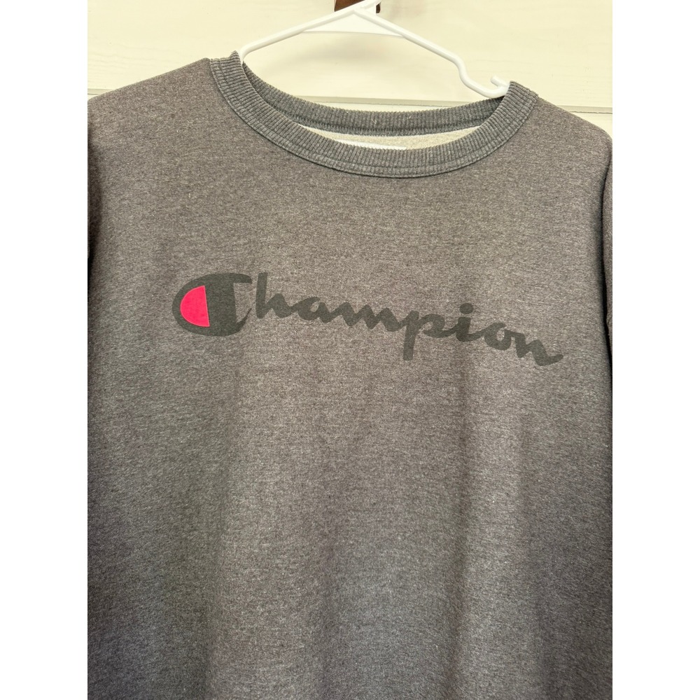 #A- 043- Champion Mens Authentic Crewneck Sweatshirt Charcoal Gray Script Logo